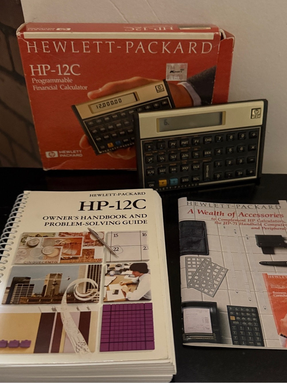 Vintage 1980’s Hewlett-Packard HP-12C Financial Calculator with Manuals